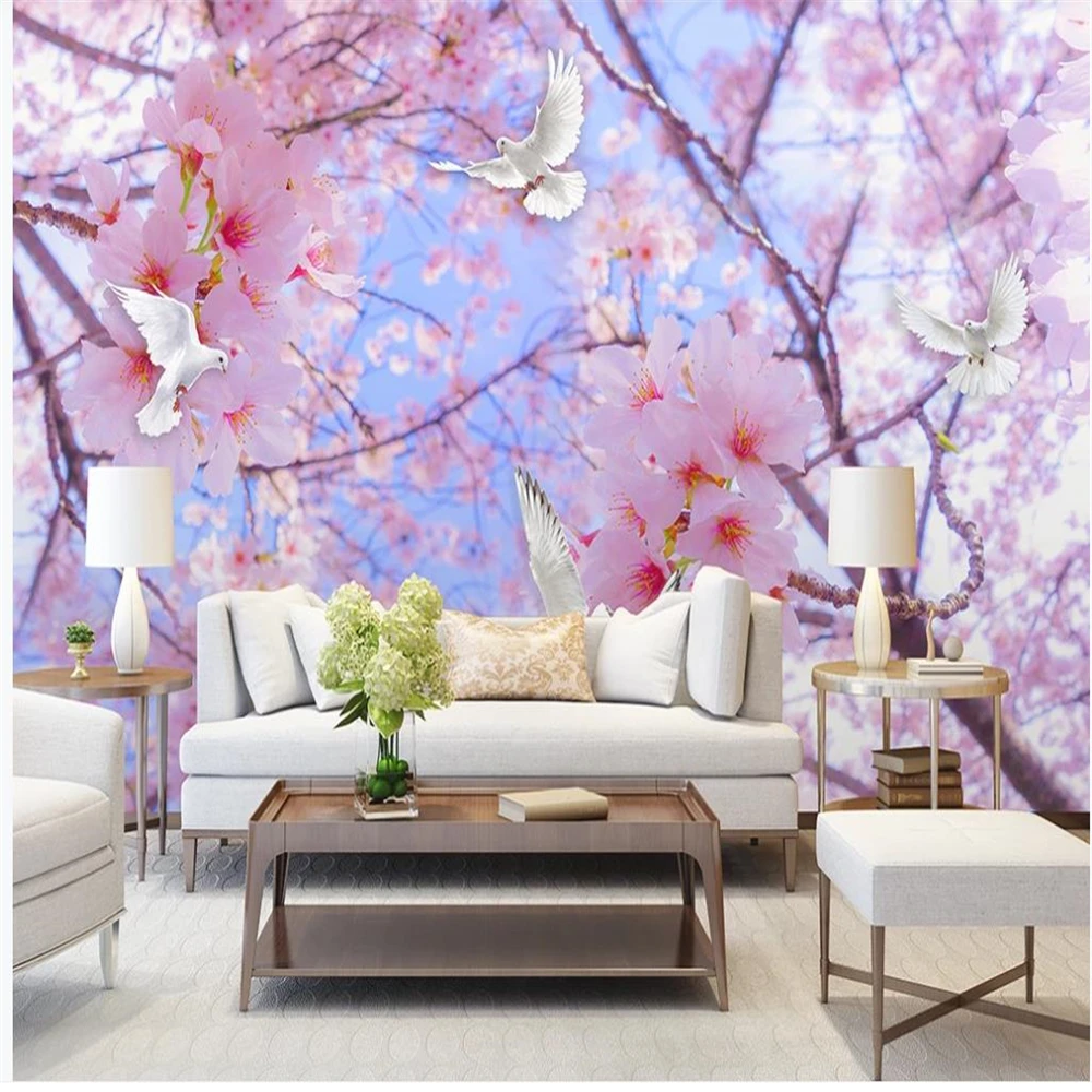 Красивые пейзажи обои Романтические вишни белый голубь небо пейзаж фон