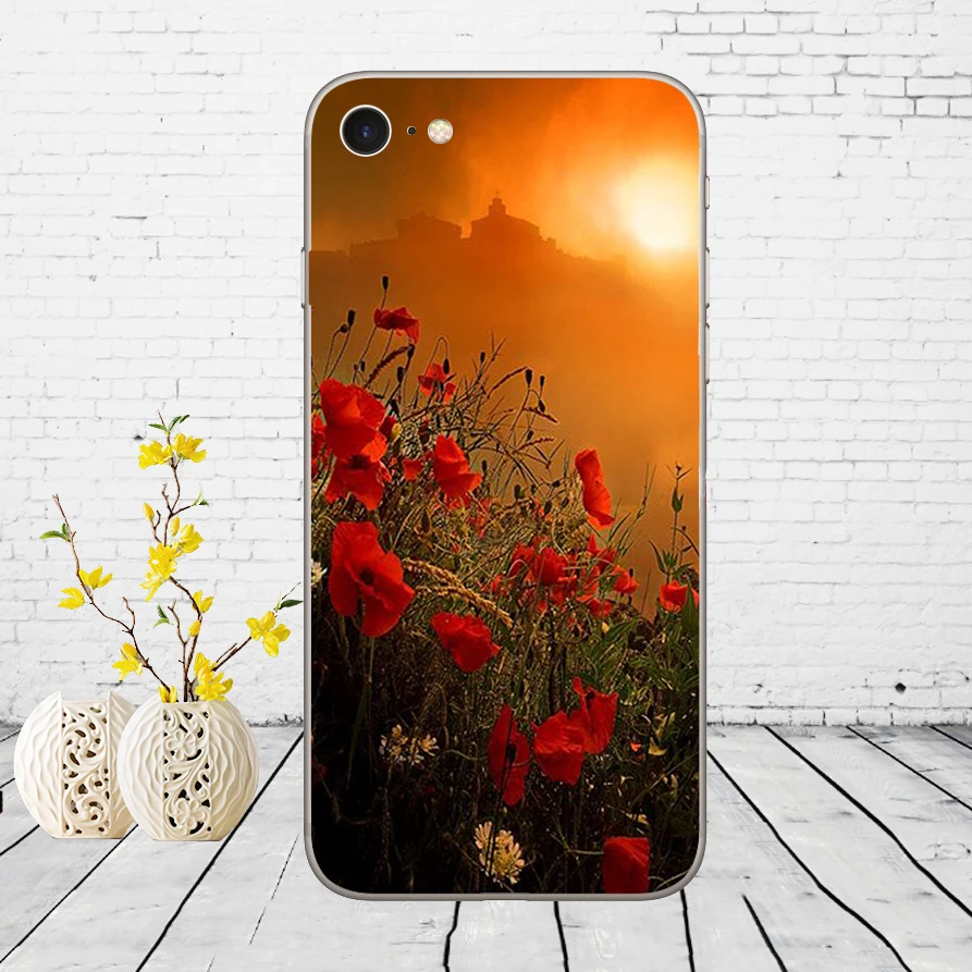 63dd red poppies on black style soft silicone cover case for iphone 5 5s se 6 6s 8 plus 7 7 plus x xs sr max case free global shipping