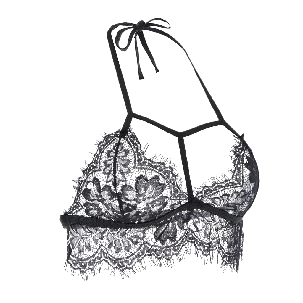 

Sheer Lace Strap Non Padded Bra Wirefree Elastic Bikini Tops Underwear Black
