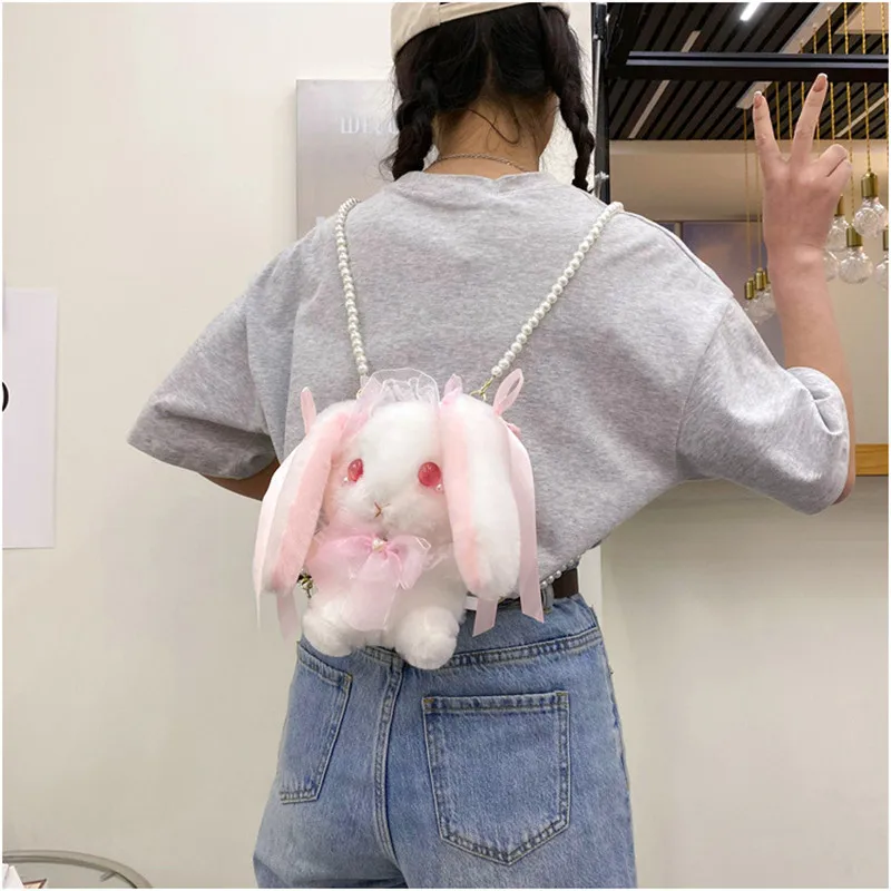 

Japan Style Lolita Long Ear Rabbit Messenger Bag Cosplay Plush Lace Doll Shoulder Bag Girls Cartoon Animal Backpack