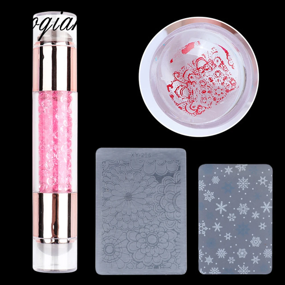 

BQAN Crystal Double Head Jelly Silicone Nail Stamper Seal Transparent Nail Manicure Art Stamping Tool