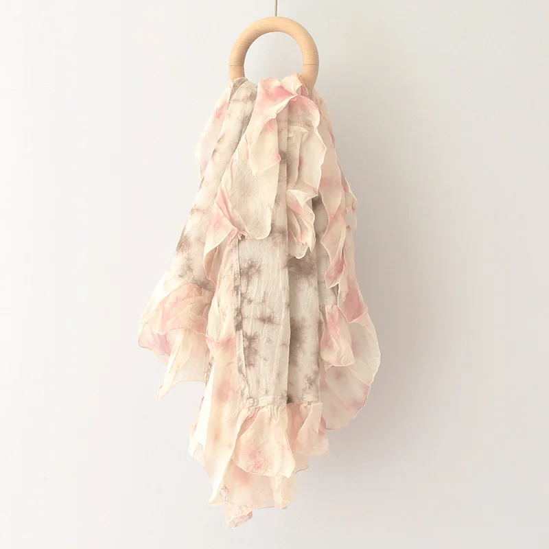 Шарф женский 100% х 80 см тонкий из 190 хлопка с кружевной каймой |