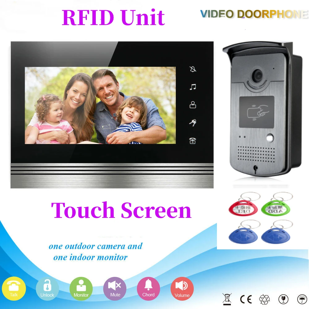 fingerprint rfid password unlock video intercom 7 inch touch screen video door phone doorbell visual intercom home security kit free global shipping
