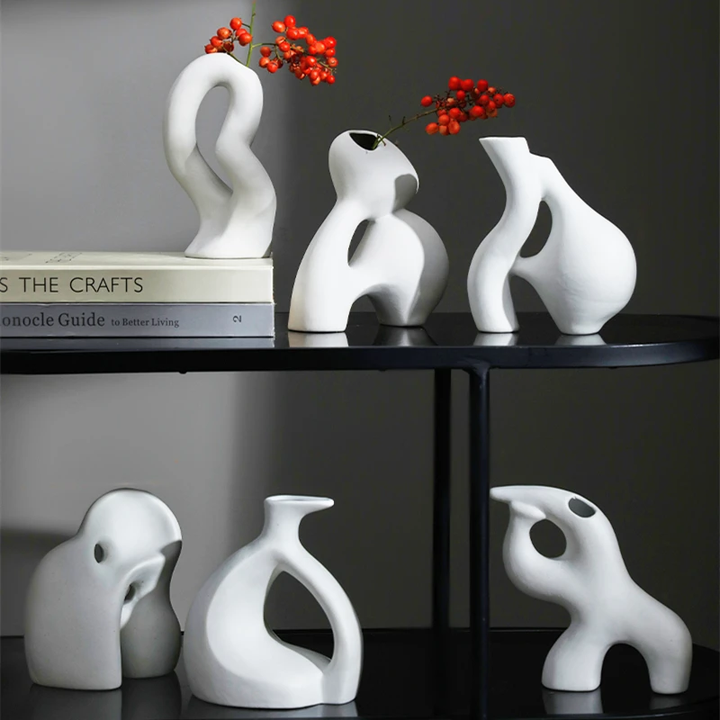 

Creative Ceramic Vase Nordic Modern White Vase Home Art Decoration Flowers Arrangement Ornament Craft Living Room Decor Gifts