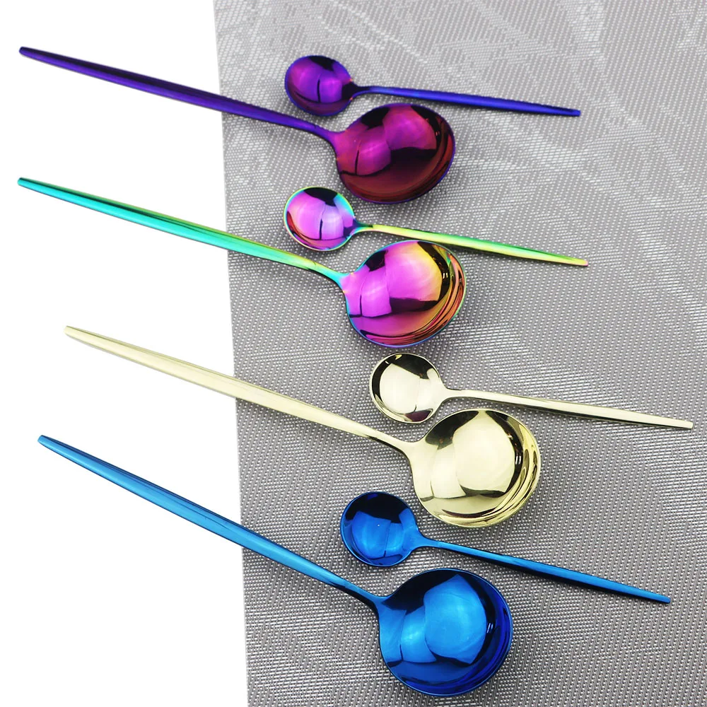 24 шт. красочные радужные золотые столовые приборы набор посуды из нержавеющей