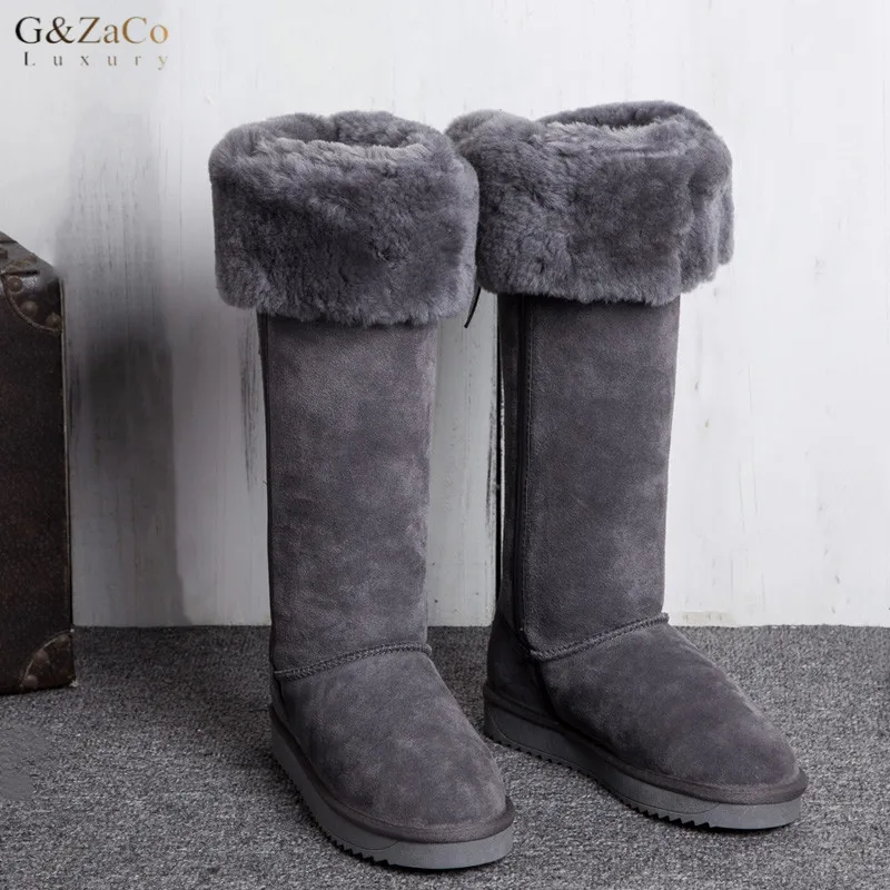 G & Zaco/зимние сапоги из натуральной замши Сапоги овечьей кожи Зимние до колена