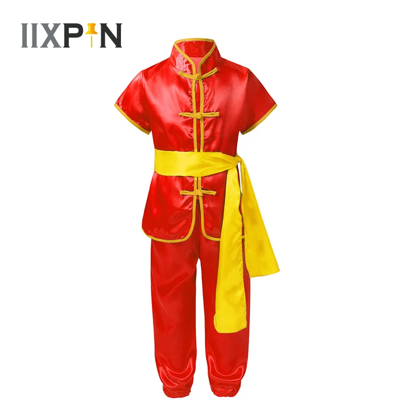 Детский костюм Ушу для мальчиков и девочек атласные Костюмы кунг фу униформа