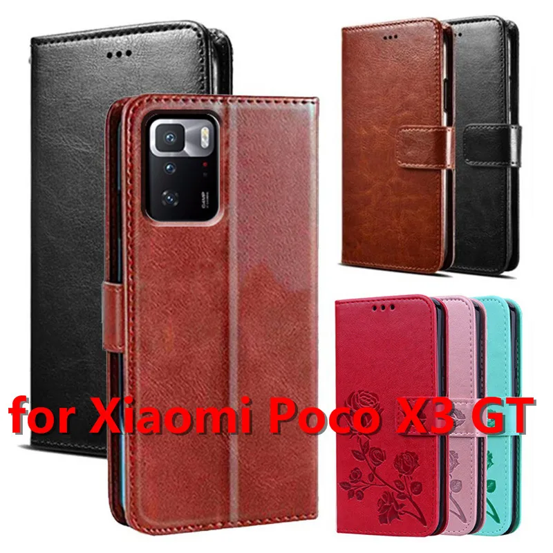 Кожаный чехол для Xiaomi Poco X3 GT классический стиль флип-кошелек чехлы телефонов