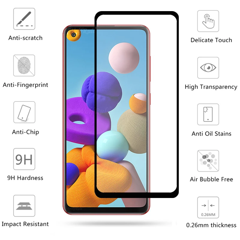 4 en 1 para Samsung Galaxy A21S vidrio para Samsung A21S vidrio templado para Samsung M21 M31 A51 A71 A50 A11 A31 A41 A21S lente de vidrio-2