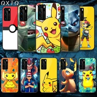 qxtq cute p pokemones tempered glass phone case cover for huawei honor mate p 8 9 10 20 30 40 a x i pro lite smart 2021 black