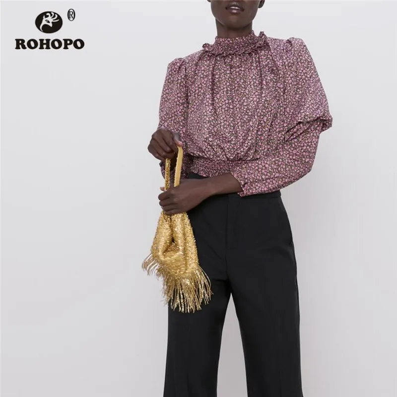 ROHOPO пышная туника с длинным рукавом и цветочным принтом розы блузка полувысоким