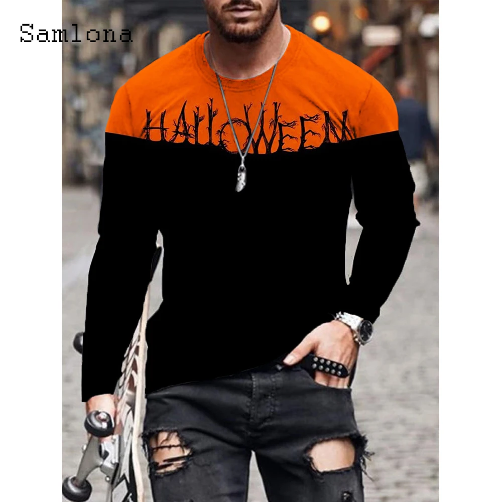 

Samlona Men Fashion T-shirt Long Sleeve 3D Print Top Streetwear Plus Size Masculinas 2021 Autumn Casual Pullovers Mens Tee Shirt