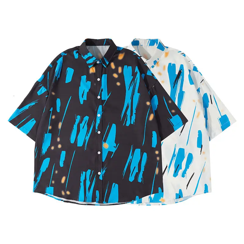 

Summer Short-sleeved Shirts Men's Fashion Printed Casual Shirts Men Streetwear Korean Loose Graffiti Shirts Mens Hawaiian Shirts