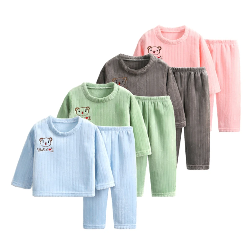 

Toddler Baby Clothing Solid Color Underwear Set Fleece Baby Boys And Girls Pajamas Kids Autumn Winter Flannel Homewear Sleepwear