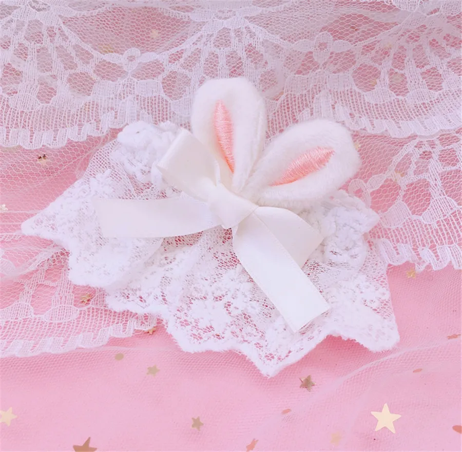 

1pcs Sweet Lolita Girl Rabbit Ear Hand Wrist Cuffs Bowknot Lace Trim Maid Cosplay Accessories D602