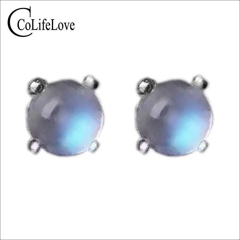 

Small Cute Moonstone Stud Earrings 4mm 0.5 Ct Round Natural Moonstone Earrings Solid 925 Silver Earrings Romantic Gift for Girl