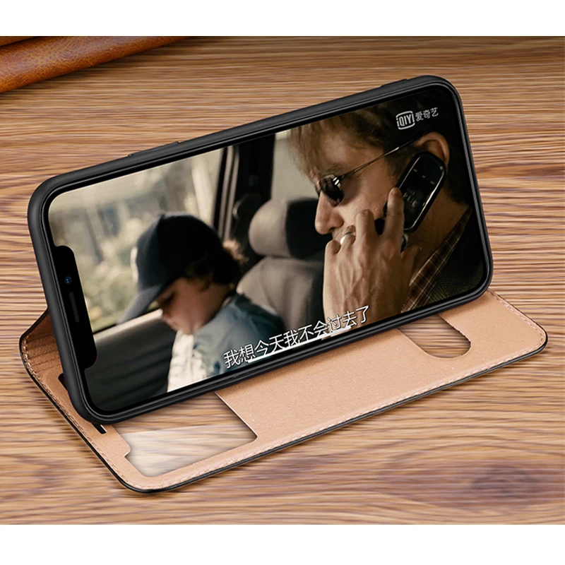 Магнитный чехол из 100% натуральной кожи с окошком для экрана iPhone 13 12 11 Pro MAX X XR XS 7 8