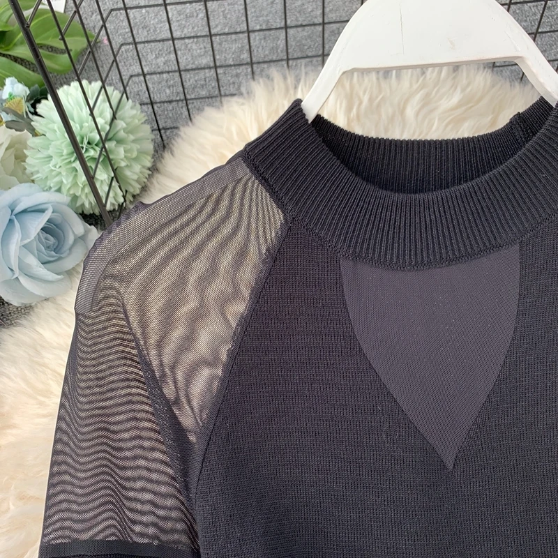 Long Sleeve Women Dress 2020 Autumn Mesh Patchwork Knitted Boho Beach Dresses Female Casual Black Mini Party Vestido | Женская одежда