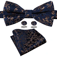 luxury gold blue men bowtie paisley silk pre tied male bows set hanky cufflinks gift wedding business party barry wang
