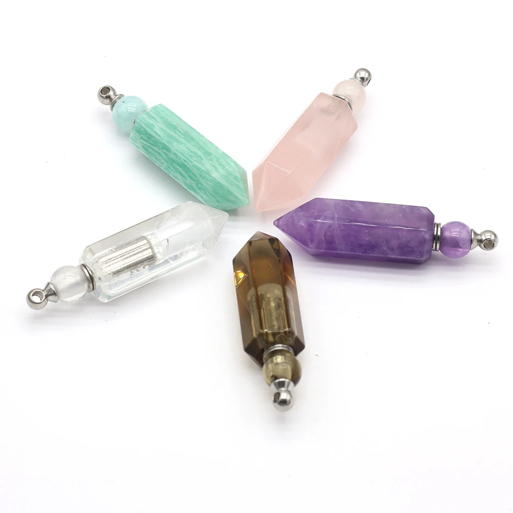 

Natural Stone Perfume Bottle Pendant Rose Quartz/Obsidian/Amethyst Rhombus Pendant For Jewelry Making DIY Necklace Accessory