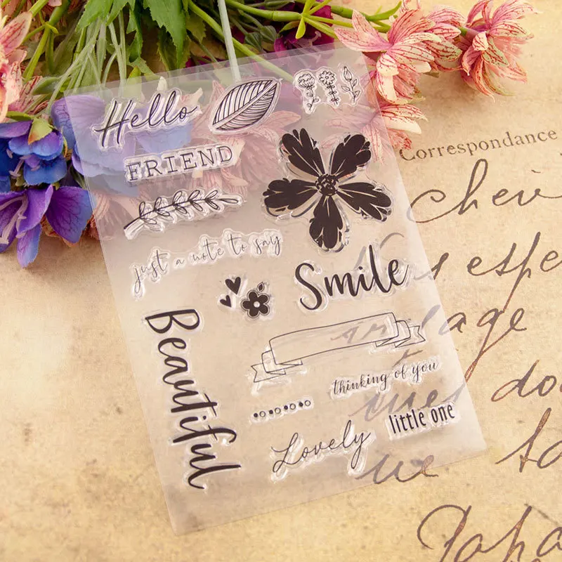 Силиконовые прозрачные штампы Hello Smile Flower резиновые для скрапбукинга сделай сам
