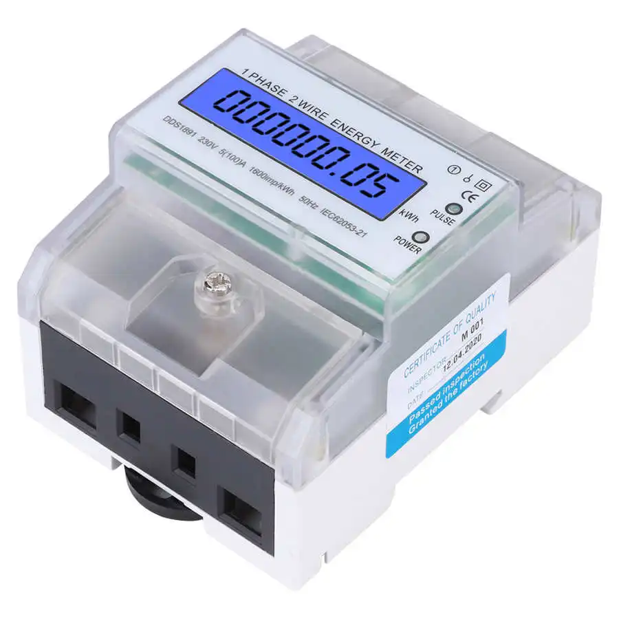 Однофазный счетчик энергии на din рейке 4P LCD Электрический с прозрачной крышкой
