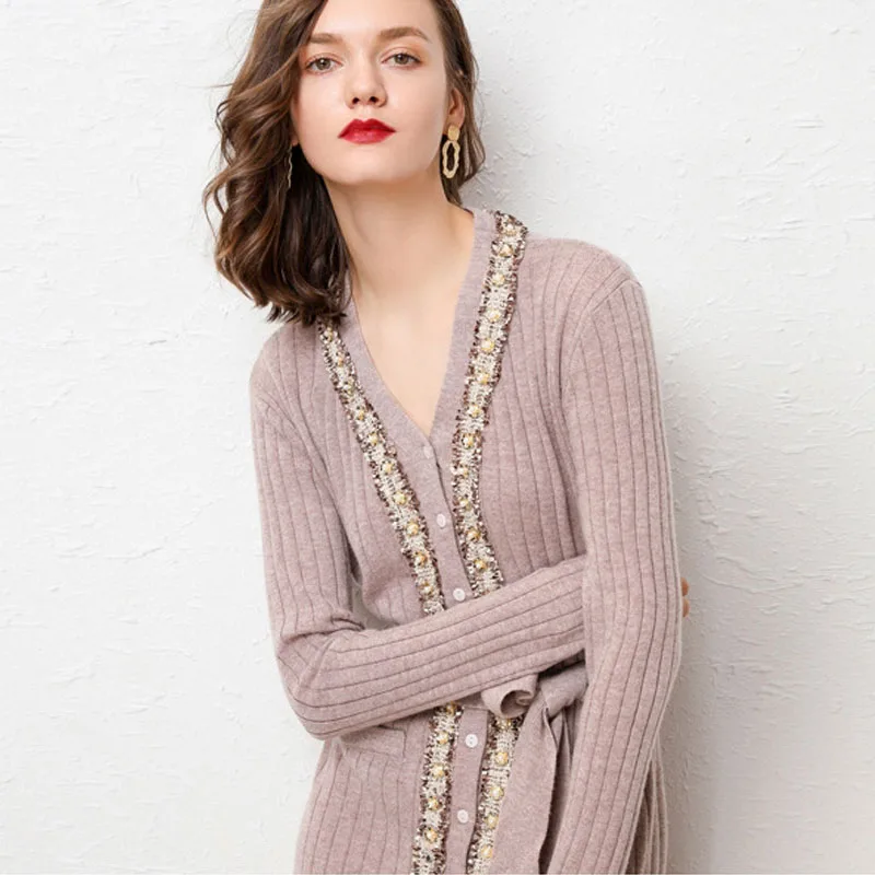 2019 осенне зимнее Новое Женское винтажное кружевное кашемировое вязаное платье с