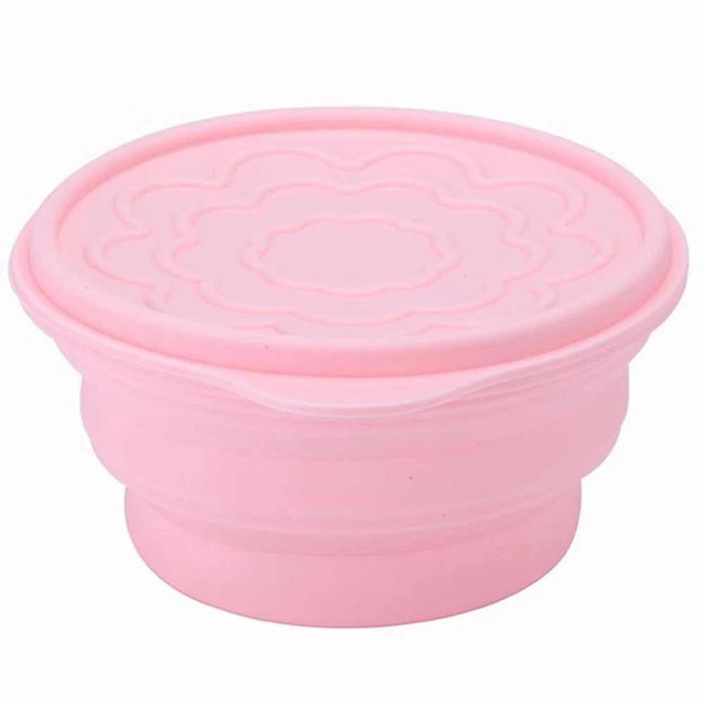 Pink LunchBox 830 мл складная коробка для завтрака Span новая силиконовая наружная миска с крышкой компактная Салатница блюдо Пищевая силиконовая миска для кормления - Цвет: Pink LunchBox