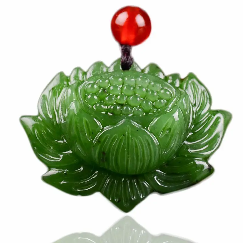 Подвеска из натурального зеленого лотоса нефрита ручная работа нефритовые