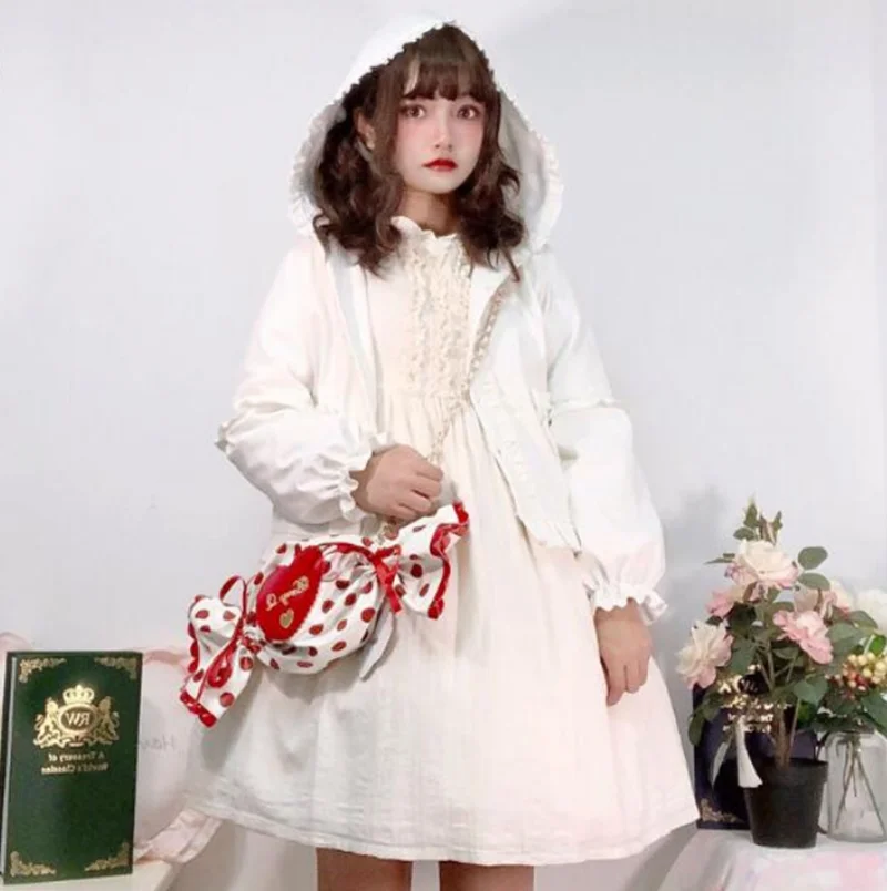 

Женское бархатное пальто loli, теплое готическое пальто с капюшоном и рукавами-фонариками, с милым медведем, Осень-зима
