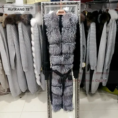 fashion A-4 Женское натуральное меховое пальто из натуральной шерсти, вязаное с лисьим воротником, теплое зимнее пальто из натурального Лисьего меха, зимняя Длинная Верхняя одежда RuiXiangTe - Цвет: fashion A-4
