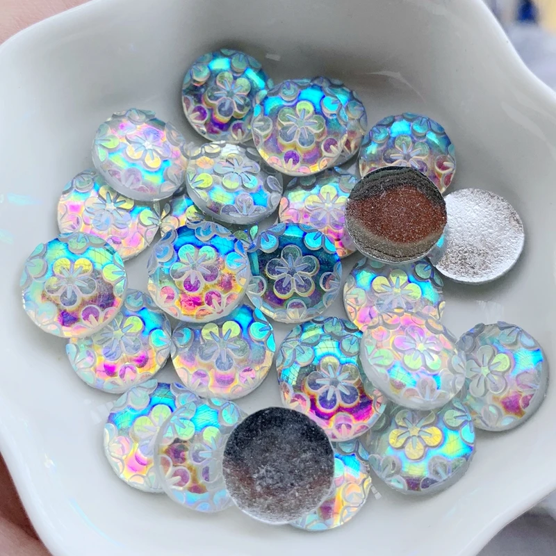 DIY 30 шт. 12 мм белый AB резиновый круглый цветок Стразы плоские свадебные