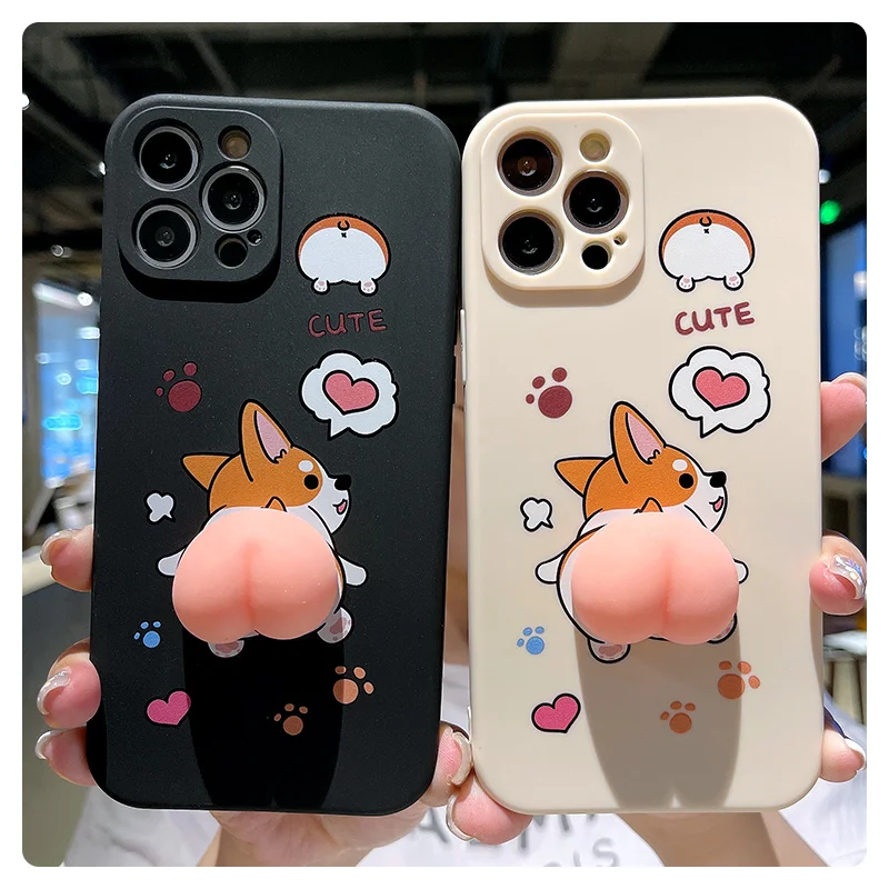 

Cute Pet dog Shiba Inu Corgi 3D silicone butt Phone Case For iPhone 13 7 8 Plus 12 11 Pro X XS Max XR SE Twist toy Cover Fundas