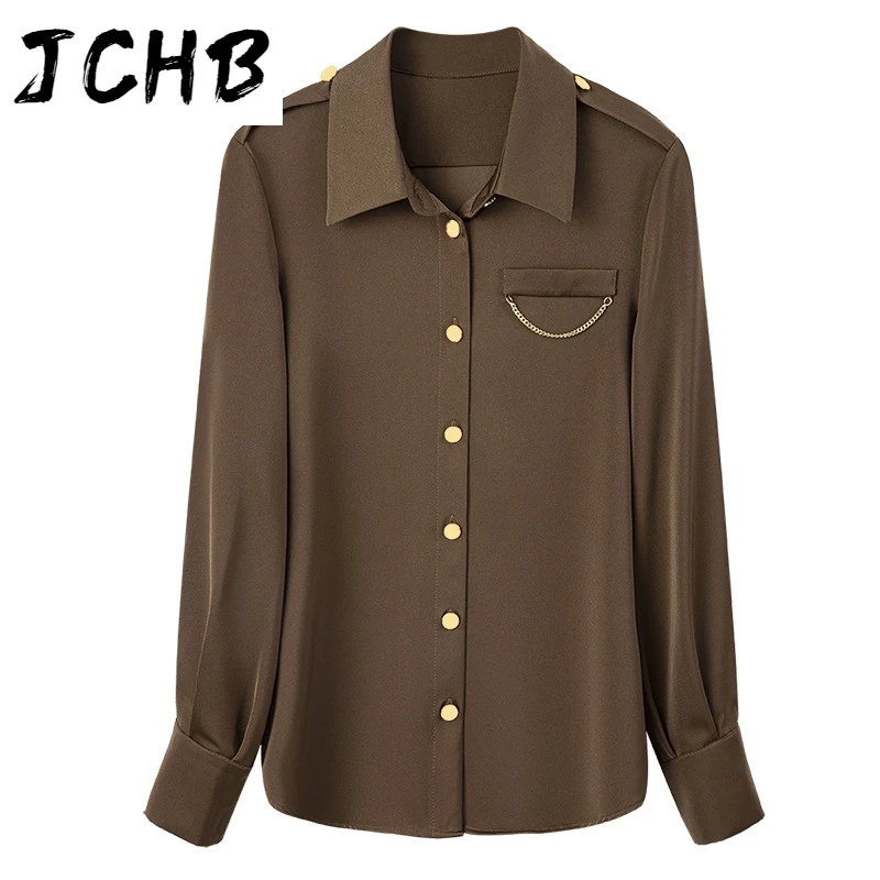 

JCHB 2021 new spring and summer fashion women clothes single breasted metal chain full sleeves shirt female blouse WP13516L