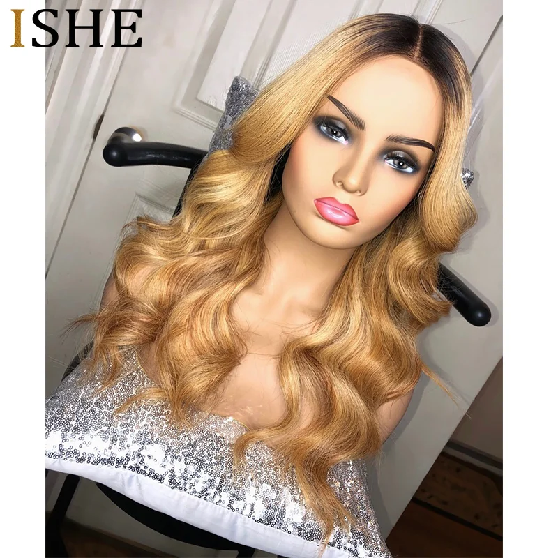Парик из человеческих волос с эффектом омбре медовая блондинка волна тела T-часть