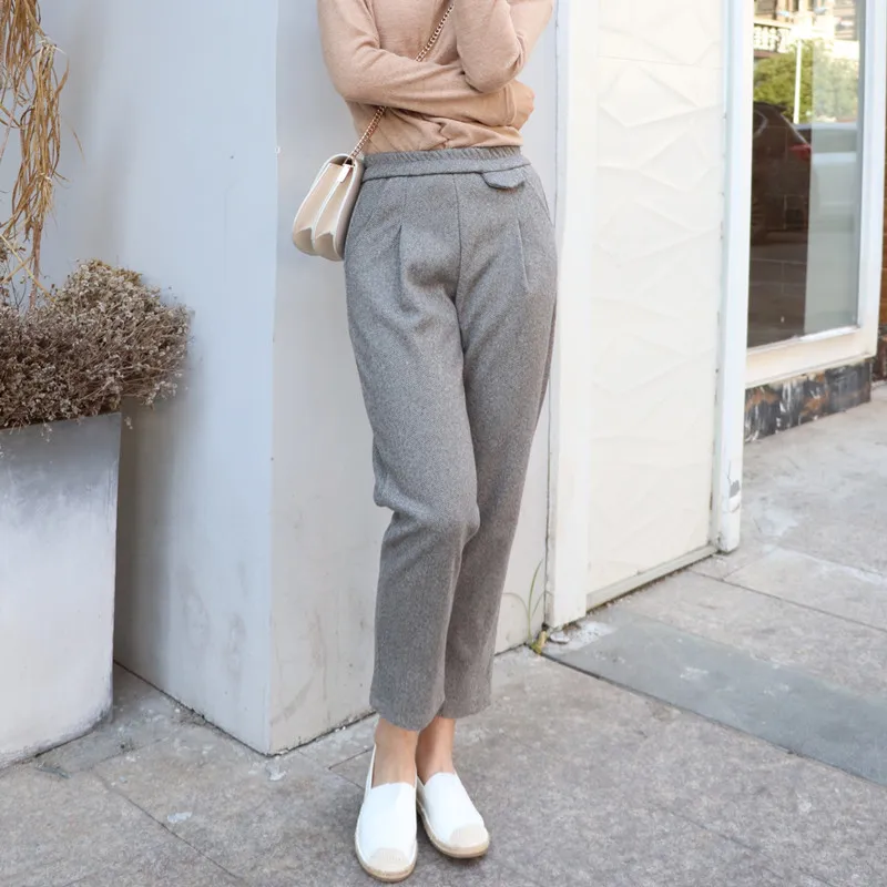 Толстые шерстяные брюки 2020 новые весенне Осенние Теплые женские с высокой талией