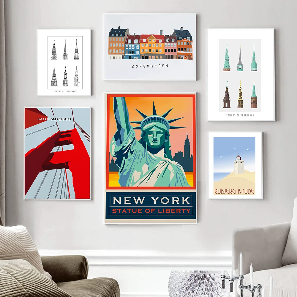 Постер Копенгагена Дания Нью-Йорк иллюстрация путешествий настенное искусство