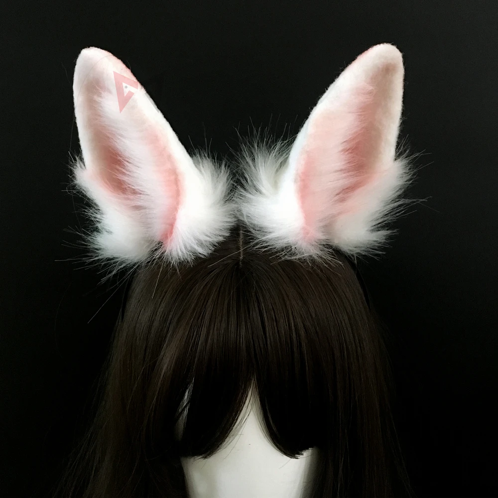 Обруч для волос косплея заячьи кроличьи уши белый серый ручной работы |