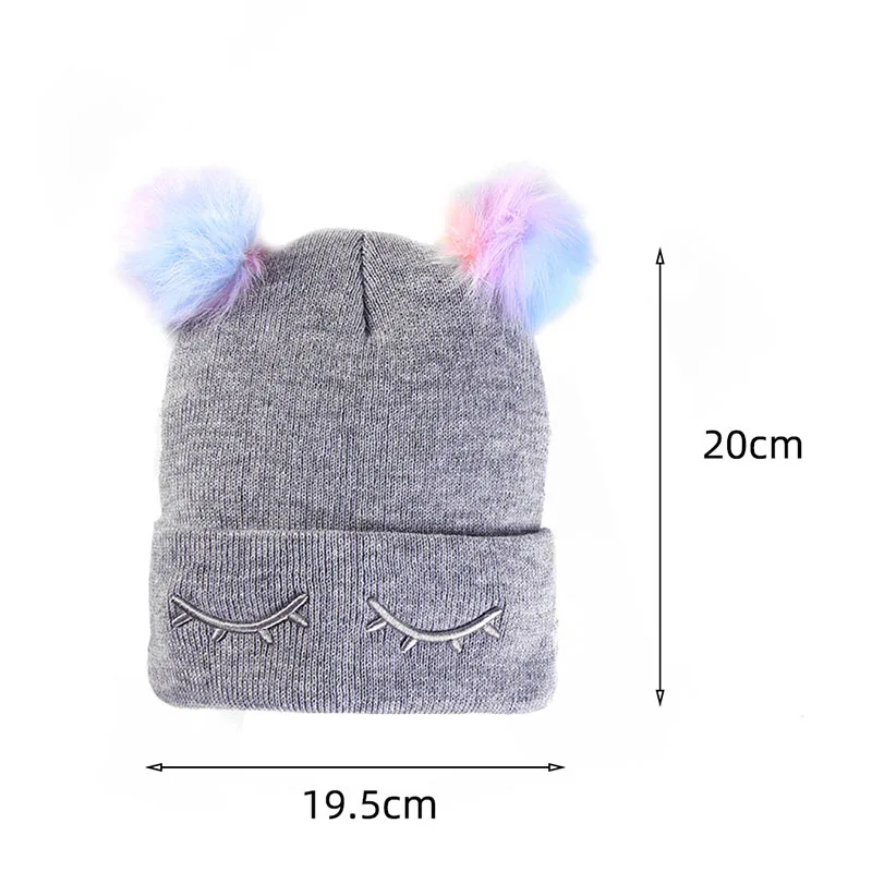 

Girl Plush Balls Unicorn Knitting Cap Winter Accessories For Kid Children Beanies