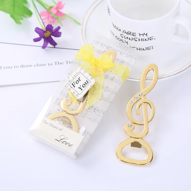 

10pcs/lot Creative gift musical note with diamond beer bottle opener wedding gift bottle opener