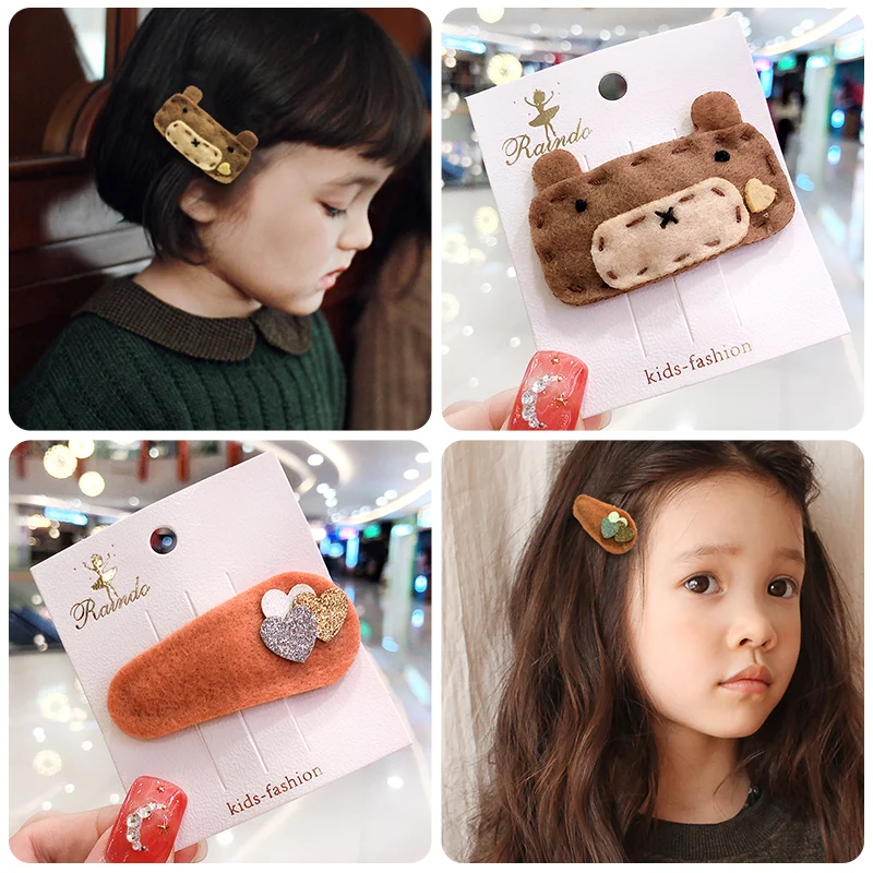 

Winter Children Cute Flog Bear Rectangle Love Waterdrop Hair Clips Girls Colors Nylon Barrettes Hairpins Kids Hair Accessories