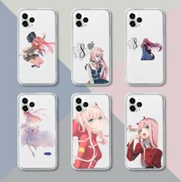 zero two darling in the franxx phone case transparent for iphone 12 11 pro mini xs xr x max 5 6 s 7 8 plus soft tpu clear bags