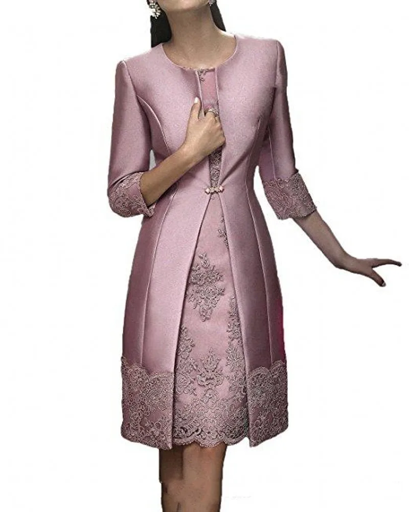

Elegant Sheath Mother Of The Bride Dresses With Jacket Satin Lace Wedding Guest Dress For Women Evening Dress Party Wear