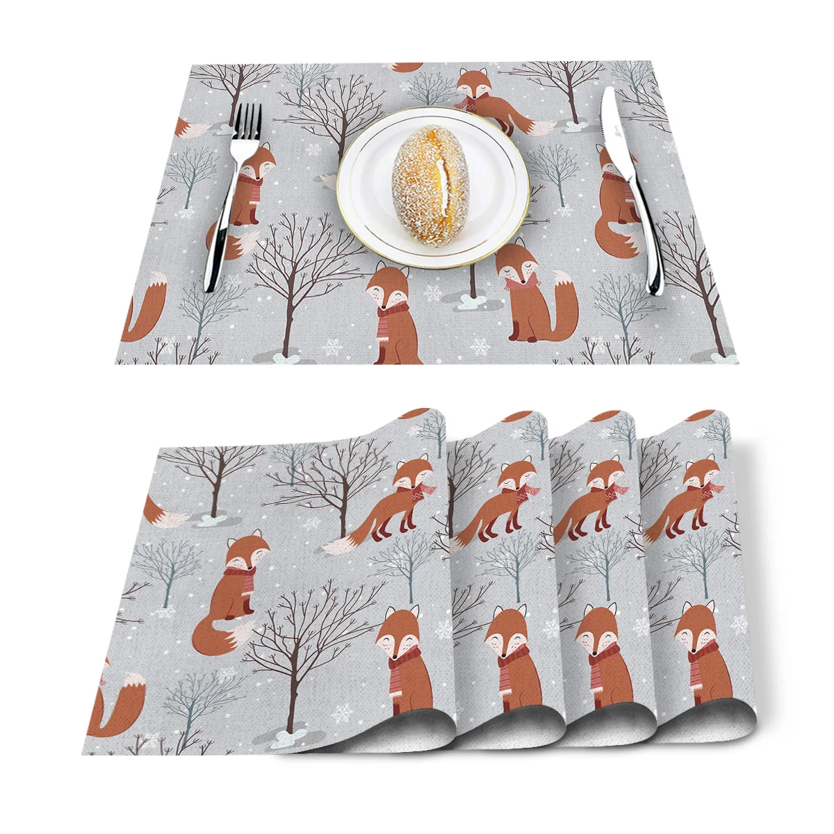 Коврик для обеденного стола с коричневыми лисьими веточками теплоизоляционный