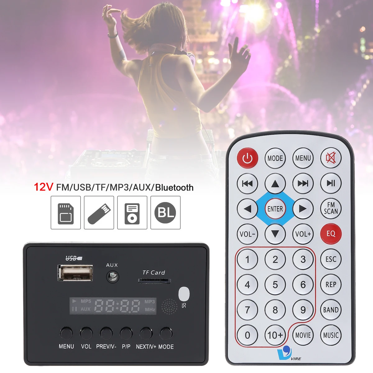 Видеоплеер Bluetooth V1.0 декодер без потерь 12 В DTS пластик + печатная плата поддержка USB