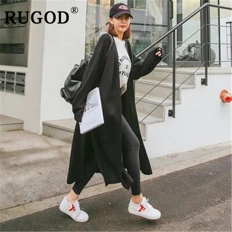 Женский свободный свитер кардиган RUGOD корейский длинный вязаный офисный с