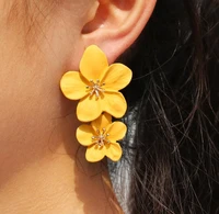 2021korean big double flower drop earrings summer beach party metal statement earring for woman boho fashion jewelry girl gift