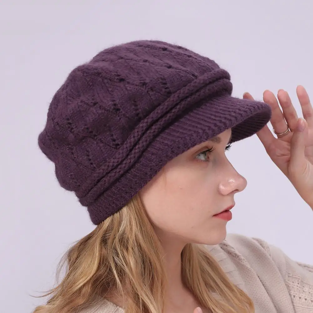 Женская зимняя эластичная вязанная кепка Newsboy Одноцветный плотный теплый берет с