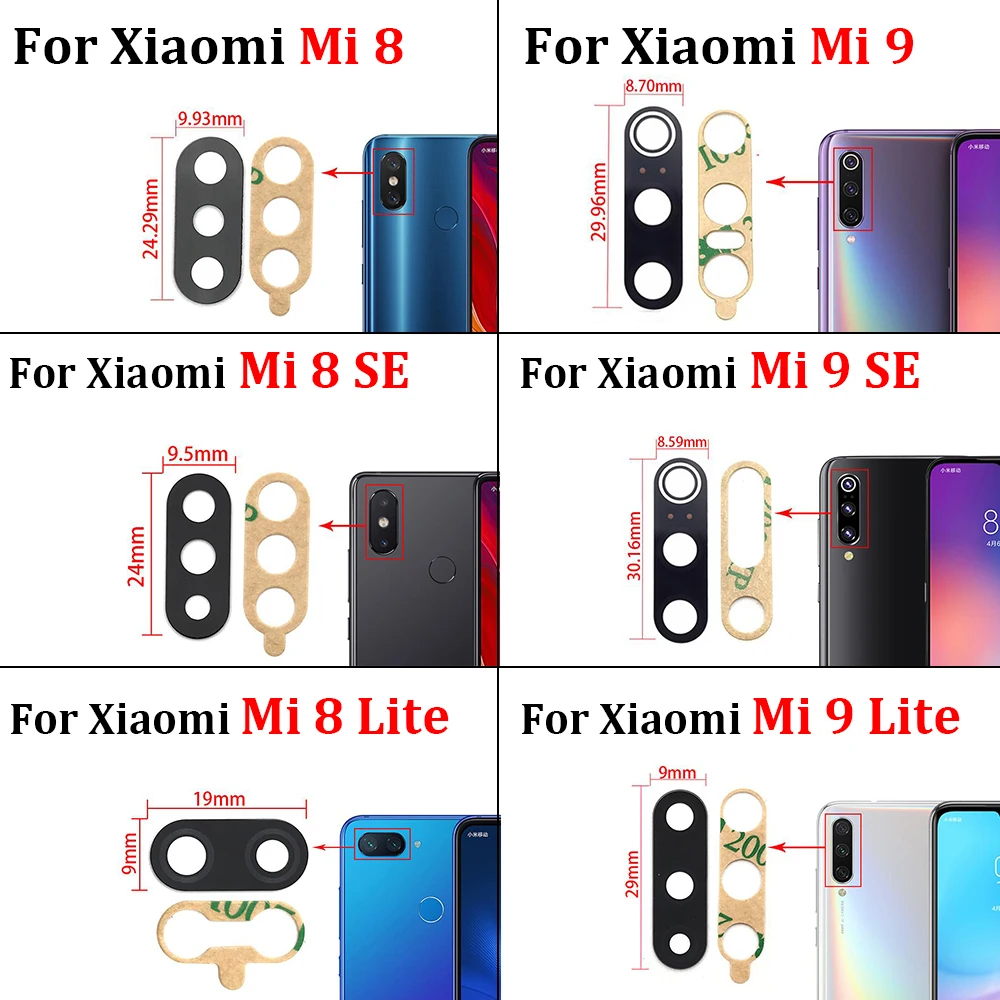 

Оригинальный стеклянный объектив задней камеры с наклейкой для Xiaomi Mi 8 9 Lite 10 10T Pro Mi 9T Mi 8 9 Se Mi 10 11 Lite 5G Note 10 Pro