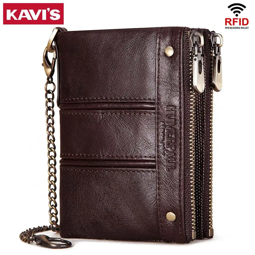 

KAVIS RFID Men's Genuine Leather Wallet Small Coin Purses New Mini Money Pocket Bag Quality Portomonee Walet Male Coffee Perse
